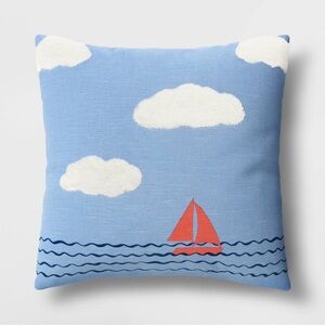 Square Throw Pillow Sailboat On Water with Clouds Blue - Room Essentials